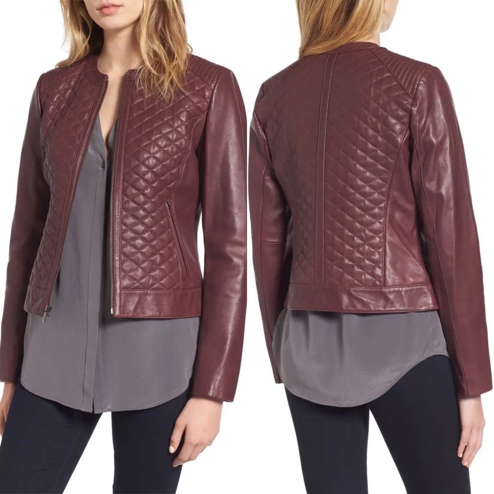 Cole Haan Quilted Faux Leather Moto Jacket